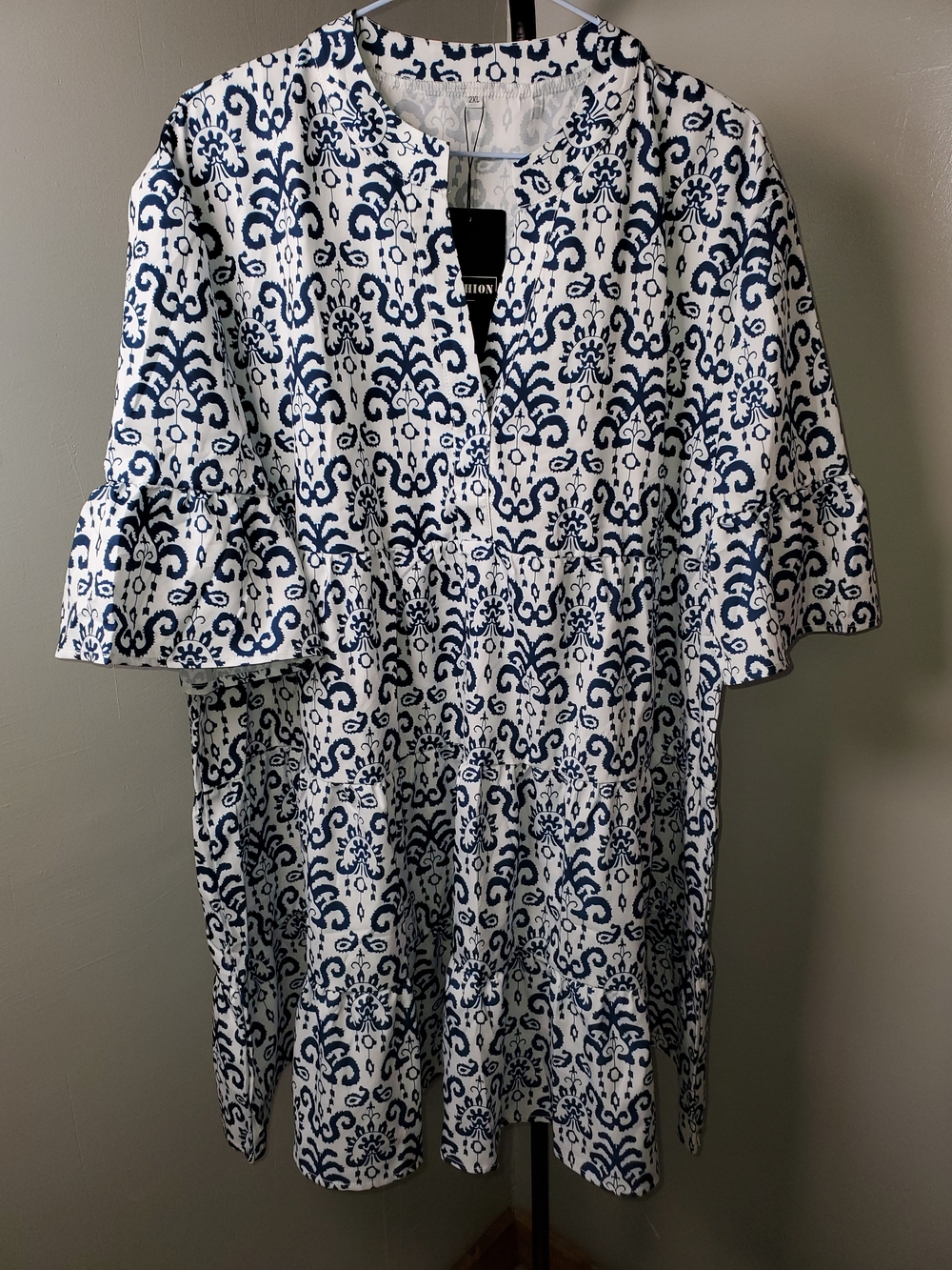 Blue and White Printed Tunic Shirt